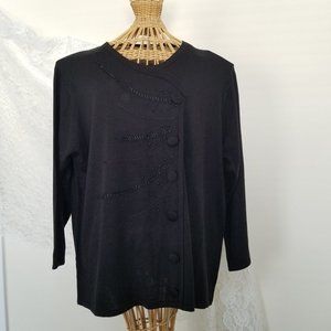 Black Blouse with Beaded Design Lightweight Acrylic Plus 3X